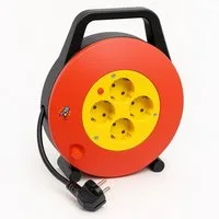 VABIONO Verlängerungskabel Kabelbox Kabelabroller 3×1,5 mm², 250V/16 A, 3200 W Kabeltrommel 4-fach (robust, schlagfest, Wickelgriff +Thermoschalter, Kabellänge 10 m), Kostenloser Versand