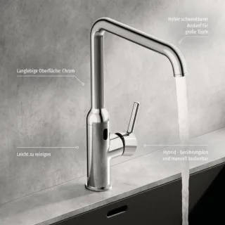 Hansa HANSAVANTIS Style Hybrid Küchenarmatur 54212209 Hybrid/Steckernetzteil/Bluetoothfähig, Ausladung 255mm, chrom