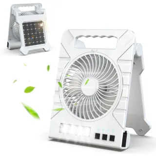 Xmund Solar Camping Fan 4000mAh Power Bank USB Charging 4 Speeds LED Light Portable Foldable Fan for Outdoor Camping