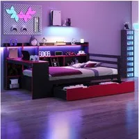 REDOM Schlafsofa Kinderbett Funktionsbett, mit Schreibtisch, LED-Beleuchtung und Stauraum 90x200 cm, Inklusive Matratze