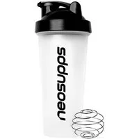 Neosupps Protein Shaker 600 ml, Transparenter Eiweiß Shaker, 100% Auslaufsicher Whey Shaker, mit Edelstahlkugel für klumpenfreies Shaken für Sport & unterwegs