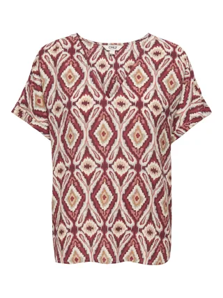 ONLY - ONLBELLY MIKASI SS V-NECK TOP WVN EX Brick Red - Gr. - XS