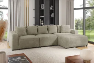 Ecksofa Designersofa Sofa MEGAN in Stoff Poso Beige Ottomane Rechts