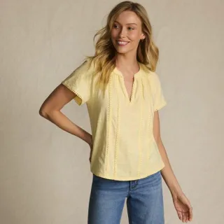 Flammgarn-Shirt mit Tunika-Ausschnitt für Damen, Damen, size: regular, Gelb, Baumwolle, by Lands' End