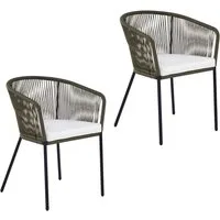 ESTEXO Gartenstuhl Lounge Stuhl 2er Set Gartensessel Rope Loungesessel Outdoor Oliv