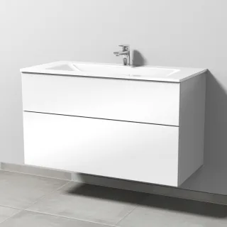 Sanipa 3way Glas-Set Glas-Waschtisch und Unterbau mit 2 Auszügen, Weiß-Glanz SF20478