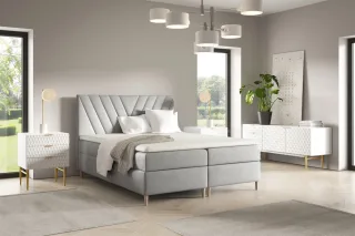 Boxspringbett Schlafzimmerbett ESPEN PREMIUM 180x200cm Stoff Fresh Hellgrau
