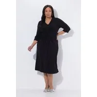 Ulla Popken Maxikleid Midikleid A-Linie V-Ausschnitt 3/4-Arm Taschen