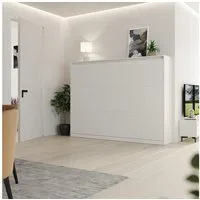 SMARTBett Schrankbett Classico 140x200 cm, 160x200 cm Horizontal Weiß Klappbett Gasdruckfedern