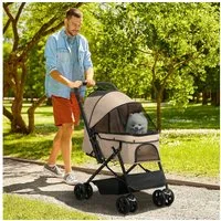 PawHut Hundebuggy Hundewagen Buggy Pet Stroller Oxford braun, (Haustierwagen, 1-tlg), für kleine Hunde und Katzen, Oxford Braun 76,5 x 52 x 95 cm