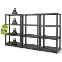 Kreher Standregal Kunststoffregal 'Neo' 12" mit 4 Böden in Schwarz (Set wählbar), 3-tlg.