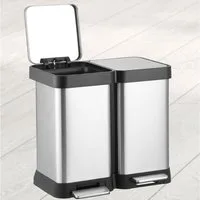 GarveeMore Mülleimer Mülltrennsystem Tretmülleimer Abfalleimer, 2x 20L, ergonomisch, Abfallbehälter aus Edelstahl, Metall-Fußreling