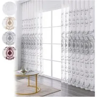 Jibenhome Gardine 2 St. Ösen Vorhang Vogelnest-Stickerei, Voile Gardine Halbtransparent, Weiße Vorhänge