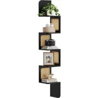 VASAGLE Eckregal Wandregal 5 Ebenen, Schweberegal, Regal Wandmontage, Zickzack-Form, PVC-Rattan-Seitenplatten, Boho-Stil