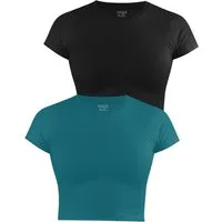 Janice Kurzarmshirt 2 x Damen crop T-Shirt hochgeschlossen Nerano Kurzes Shirt aus Baumwolle