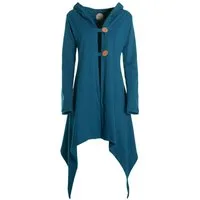 Vishes Langjacke Zipfeljacke Asymmetrischer Boho Cardigan mit Kapuze und Holzknöpfen Alternative Bekleidung, Ethno, Hippie, Retro Style