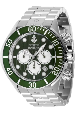 Invicta Ocean Voyage 47833 Herrenuhr - Quarzwerk - Edelstahl mit grünem Zifferblatt - 51 mm