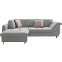luma-home Ecksofa 17004-OTTO, mit Bettfunktion B250/T190/H84 cm, Liegefläche 179x190 cm, Ottomane links, Wellenunterfederung, Mikrofaser Grau