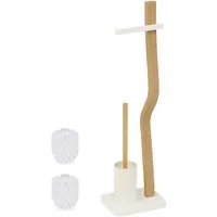 relaxdays WC-Garnitur Holz & Metall, Handelsübliche Toilettenpapierrollen, (2-tlg), weiß