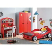 Möbel-Zeit Jugendzimmer-Set RACECUP Kinderzimmer, 3-tlg. Schrank Schreibtisch mit Aufsatz Autobett