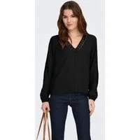 ONLY Langarmbluse ONLGREGOR METTE LS LACE TOP WVN Kunstfaser, regular fit, V-Ausschnitt, Regular Waist