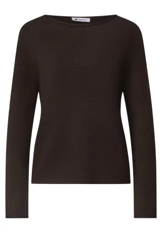 Street One - Pullover mit Boat Neck und Rollkanten black coffee - Gr. - 38