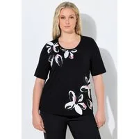 Ulla Popken T-Shirt T-Shirt Blüten Ziersteine Rundhals Halbarm