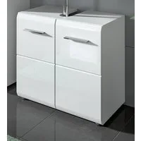 Inn.Furn Waschbeckenunterschrank Cover (Badschrank in weiß Hochglanz, 2-türig, 60 x 56 cm) mit MDF Front
