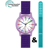 Brecjon Quarzuhr Kinderuhr Armbanduhr Lernuhr Kunststoff Klettarmband nachhaltig, Ideal als Geschenk zur Einschulung für Lernstarter im Set oder einzeln