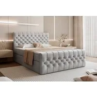 Goldstoff Boxspringbett TAURIEL mit Federkernmatratze & Topper, zwei Bettkästen (von 120 bis 200x200 cm), modernes Doppelbett aus Velvet Stoff mit edlem Kopfteil