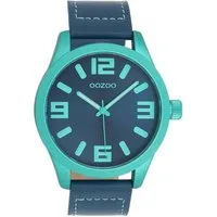 OOZOO Quarzuhr XXL Unisex Uhr C0912 Aquagrün Dunkelblau 46 mm Lederband