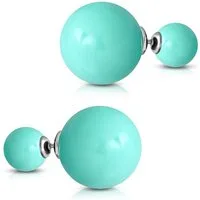 BUNGSA Ohrring-Set Ohrstecker Doppelperlen Türkis 14x8 aus Edelstahl Damen (1 Paar (2 Stück), 1-tlg), Damen Herren