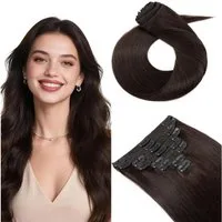 LuxusKollektion Echthaar-Extension Clip In Extensions Echthaar Doppelt Genäht 02 Dunkel Braun 40cm-130g