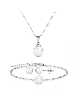 Perlmutt Trio Set - Silber und Weiß