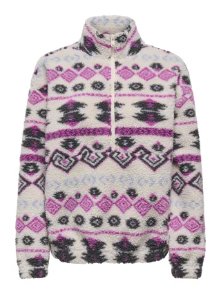 ONLY - ONLJANNE AZTEC TEDDY L/S ZIP CC SWT Birch - Gr. - XS