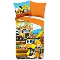 JACK Bettwäsche 135x200cm, Baustellen-Abenteuer, Renforcé, 2 teilig, cooles Baustellen Motiv, Orange
