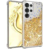 EAZY CASE Handyhülle Liquid Glittery Case für Samsung Galaxy S25 Ultra 6,9 Zoll, Durchsichtig Back Case Handy Softcase Silikonhülle Glitzer Cover Gold