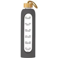 Intirilife Trinkflasche, Motivations Wasser Trinkflasche aus Glas mit Zeitmarkierung bis 900 ml