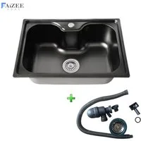 Faizee Möbel Edelstahlspüle Titan 60x42x20cm – rechteckig – inkl. Siphon-Set mit Armaturoption