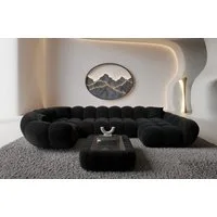 Sofa Dreams Wohnlandschaft Maleron U Form Design Stoffsofa, Stoff Polsterecke, 6-Sitzer, Ottomane rechts, Samtstoff Schwarz