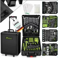 TRESKO Werkzeugset Werkzeugkoffer 1400 teilig XXL Set Werkzeugkasten gefüllt, (Chrom-Vanadium Stahl), Werkzeugkiste Profi Werkzeugtasche Werkzeug-Trolley