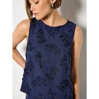 Apricot Spitzentop Besticktes Oberteil aus Leinenmischung mit Blumenmuster
