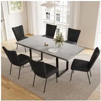 Jiexi Essgruppe Tisch-und Stuhlset, Ausziehbarer Esstisch (130–170 cm) mit 4-6 Stühlen