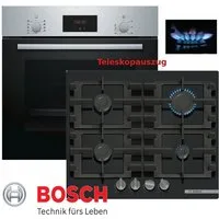 BOSCH Gasherd-Set Bosch Autark Elektro Backofen mit Teleskop + GAS Glas Kochfeld Neu, mit 1-fach-Teleskopauszug