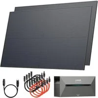 Solarway Balkonkraftwerk mit Speicher All in One 1000 Wp / 800 Watt 1,6 kWh Anker Solix 2 Pro, 1000 W, Monokristallin, (Module, Speicher und Kabel), Solaranlage Komplettset - 500W Solarmodule & Anker Speicher & Zubehör