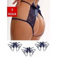 Elegant Love Tanga-Ouvert Damen Slip-Ouvert: Spitzen-Tanga mit offenem Schritt (Packung, 3-St., 3er-Pack) Damen String aus transparentem Material – elegantes Dessous