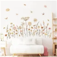 FOUORTUNATE-BEE Fenstersticker Boho-Wandsticker mit Wildblumen, Schmetterlingen und Pusteblumen, Dekorative Wandaufkleber für Schlafzimmer, Wohnzimmer und Sofa