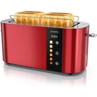 Arendo Toaster Edelstahl 4-Scheiben Langschlitz, Touch, Restzeit Bräunungsgradanzeige, 2 lange Schlitze, für 4 Scheiben, 1500 W, Brötchenaufsatz, Wärmeisoliert, Toast-Symbole für Bräunungsgradauswahl