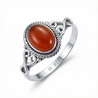 mantraroma Silberring BAGHIMI oval aus 925 Silber mit Karneol (Ring mit Schmuckbeutel), Damenring aus 925er Silber
