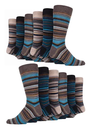 12 Paar Multipack Herren Baumwolle bunt gestreiften Kleid Socken | Socken Snob | gemusterten Business Casual Dress Socken - Bangkok
